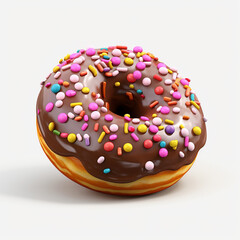 a chocolate donut with colorful candies on transparent background created with Generative Ai