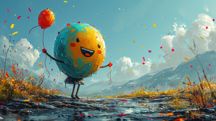 Buoyant Teal: Balloon Character Logo Design - obrazy, fototapety, plakaty