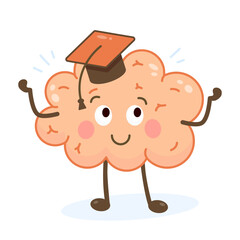 Brain character cartoon style illustration. Graduation brain concept vector illustration.