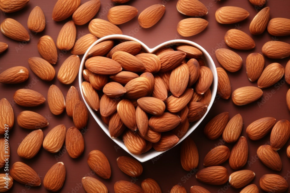 Poster heart-shaped nuts. background with selective focus and copy space