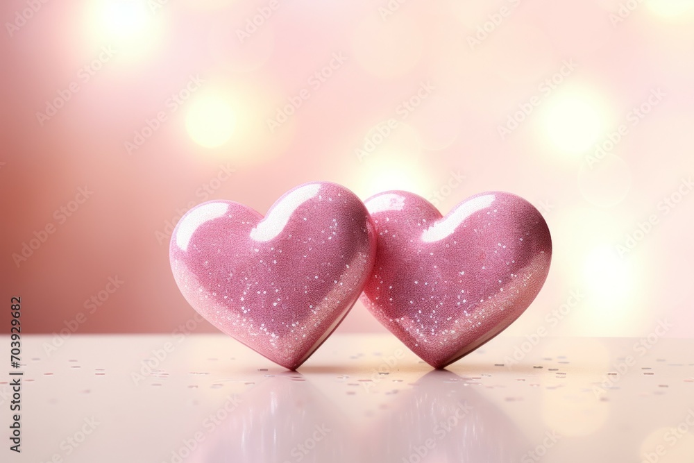 Poster festive card backdrop with hearts. background with selective focus and copy space