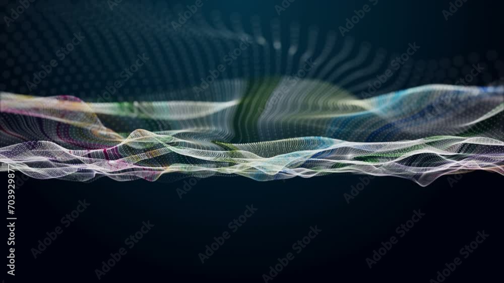 Aufkleber futuristic video animation with particle wave object in slow motion and space for text, 4096x2304 lo
