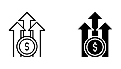 Inflation line icon set. Money tax rate sign. Financial interest symbol on white background