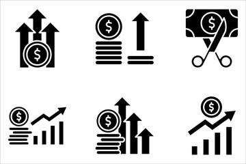 Inflation line icon set. Money tax rate sign. Financial interest symbol on white background