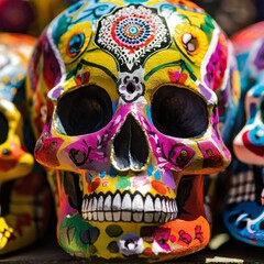 Close up of colorful skull 