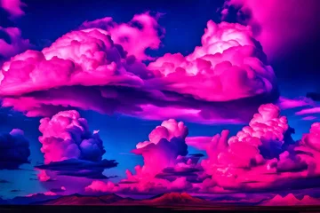 Foto op Canvas Vibrant close-up of clouds in electrifying shades of neon pink and electric blue, evoking a sense of wonder and awe. © Usama