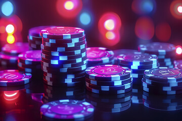 Casino Illustration with Chips, Dice, Slot Machines, and Players