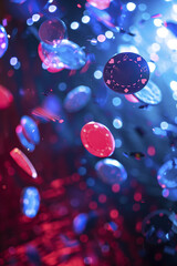 Casino Illustration with Chips, Dice, Slot Machines, and Players