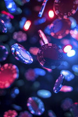 Casino Illustration with Chips, Dice, Slot Machines, and Players