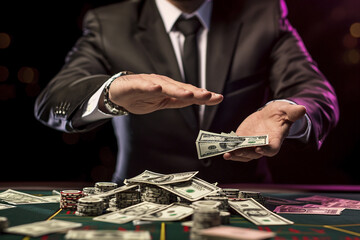 Confident Man in Suit Holding Money Close-up