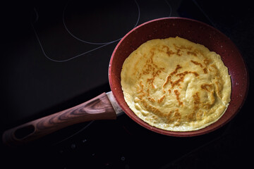 fresh cooking at home, traditional austrian pancakes in a pan