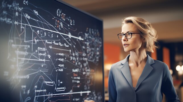 A woman teaching at the classroom