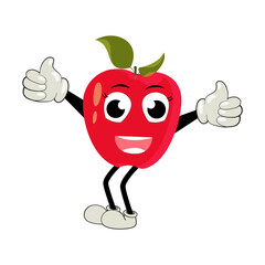 Apple Cartoon character Illustration of a Happy Apple Character. Red, yellow, green apple funny character, concept of health care for kids