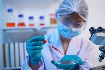 Science test tubes, laboratory equipment for new medical research, microbiology research with small...