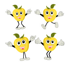 Apple Cartoon character Illustration of a Happy Apple Character. Red, yellow, green apple funny character, concept of health care for kids