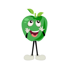 Apple Cartoon character Illustration of a Happy Apple Character. Red, yellow, green apple funny character, concept of health care for kids