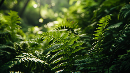 Fototapeta na wymiar 新鮮な緑の熱帯の葉。熱帯雨林のジャングルの風景GenerativeAI
