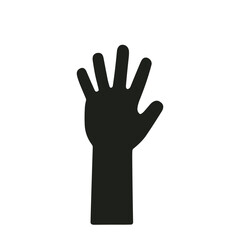Black silhouette of a hand with outstretched fingers, vector icon.