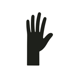 Black silhouette of a hand with raised fingers on a white background.