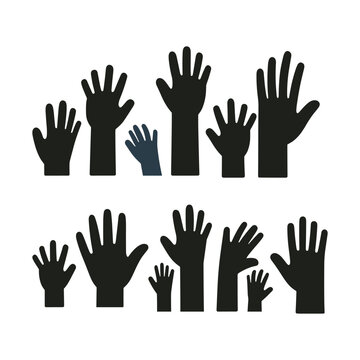 Collection of silhouettes of different hands, vector illustration set.