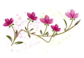 pink flowers on a white background. vector hand draws digital painting. 