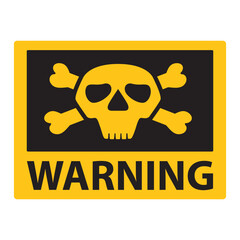 Skull and bones warning. Deadly danger.Warning sign.Danger sign poison, toxic, chemical and electricity yellow.Hazard icon. Isolated on white background.Vector flat illustration.