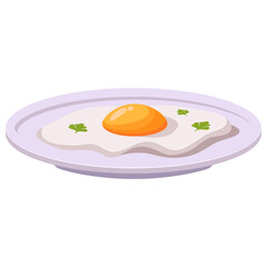 Breakfast with scrambled eggs.Healthy breakfast plate.Morning plate.Fried egg.Isolated on white background.Vector flat illustration.Eggs on a plate.