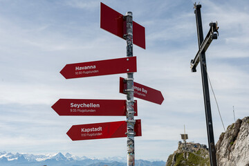 Fernwegweiser auf dem Berg Pilatus, Luzern, Scheiz - obrazy, fototapety, plakaty