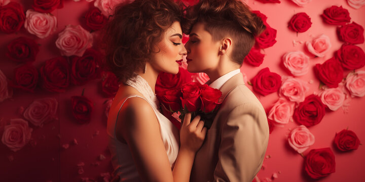 Lesbien coulple wedding photos of two elegant beautiful young woman at ther ceremony