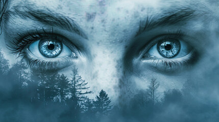 Exciting eyes, with hypnotizing shades of gray and blue, resembling a foggy landscape
