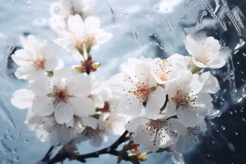 Flowers in ice. background. spring time