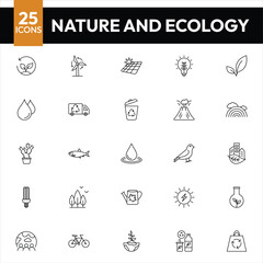 ECOLOGY & RECYCLING - set of line vector icons. Editable stroke. Pixel Perfect. Set contains such icons as Climate Change, Alternative Energy, Recycling, Green Technology. nature, ecology