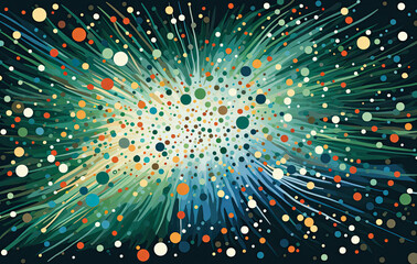 a brightly colored abstract painting of multicolored circles and dots