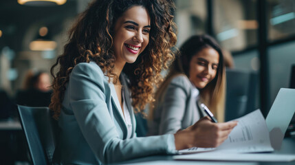 Two coworkers are actively discussing work issues in the office