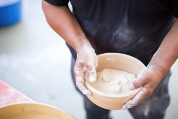 kneading dough for a wood-fired pizza