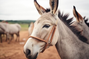 Fototapeta premium close-up of donkeys head with alert ears