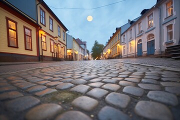 Fototapeta premium full moon casting light on an empty cobblestone street