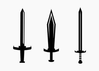 Set of swords isolated in white. Simple vector illustration of blade with 3 styles..  