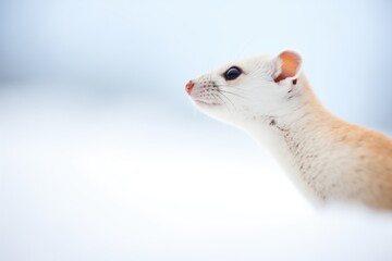 low-angle of ermine against snowy backdrop