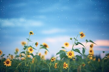 meteor shower above a field of sunflowers