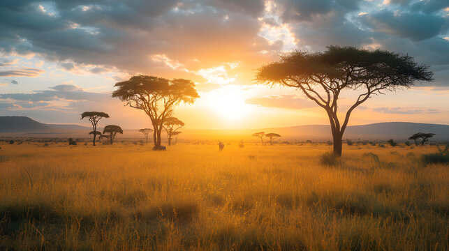  a photo of the Serengeti plains, with acacia trees