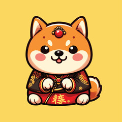 Cute Shiba Inu Red Jiangshi Traditional China Costume cartoon mascot vector illustration