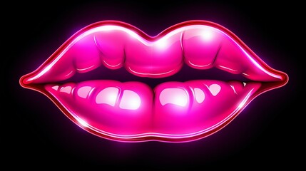 Obraz premium Captivating Retro Neon Lips Sign - A Happy Valentine's Design Element Illuminating Night Celebrations with Passion and Romance