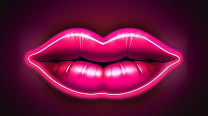 Captivating Retro Neon Lips Sign - A Happy Valentine's Design Element Illuminating Night Celebrations with Passion and Romance