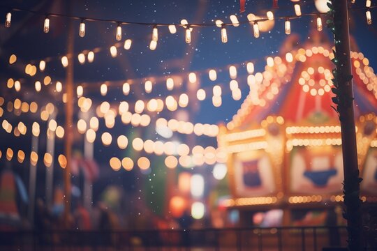 swaying lights hanging from a silent midway