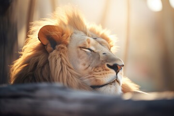 single adult male lion sleeping in sunlight