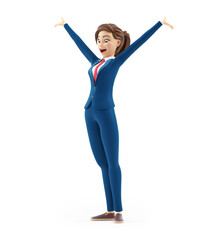 3d cartoon businesswoman with very happy pose