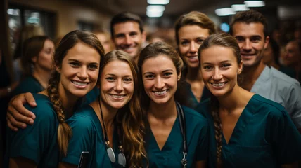 Fotobehang Portrait of a diverse group of doctors and medical workers in a hospital with a stethoscope © Migma_Agency