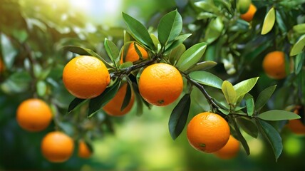 Ripe tangerines on the tree in the orchard.
