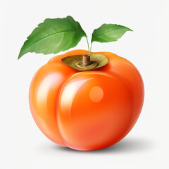 fresh persimmon with a green leaf on transparent background created with Generative Ai